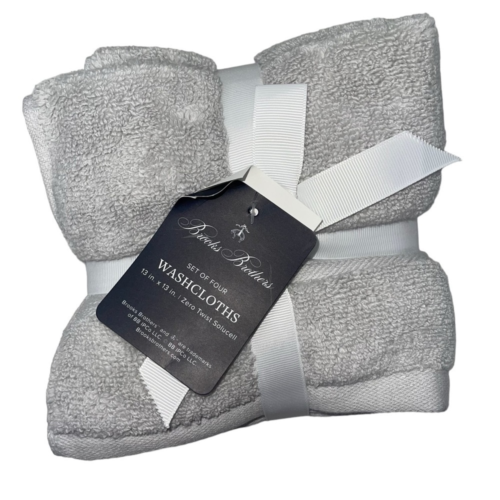 Brooks Brothers set of 4 Premium Turkish Oyster mush gray Washcloths New